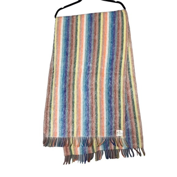Scottish Mohair Stripe Scarf Wrap Made in Scotland Vintage Knit Wool - Picture 4 of 9